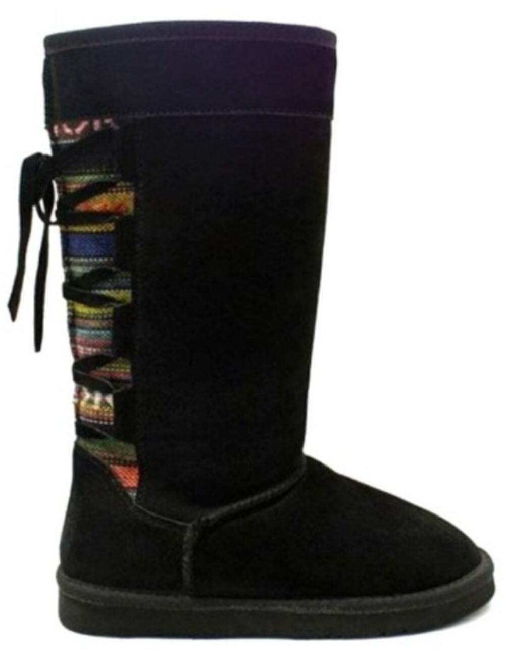 Boho Aztec Black Suede Mid-Calf Winter Boots